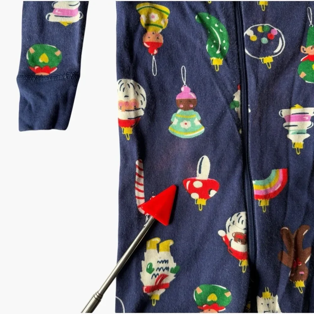 Hanna Andersson Zip Pajamas 3T Navy Holiday Ornament Organic Cotton